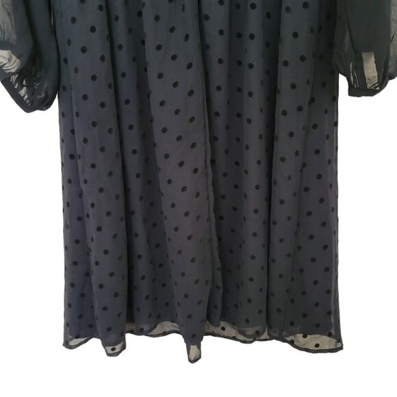 Modcloth Dress Sz Large L Black Polka Dot Velvet Sheer Long Sleeve Flowy - Picture 6 of 11